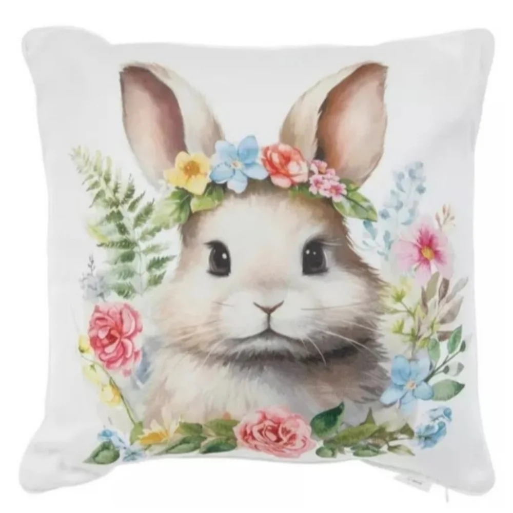 2 Pillow Covers Bunny Wearing Flower Crown 17